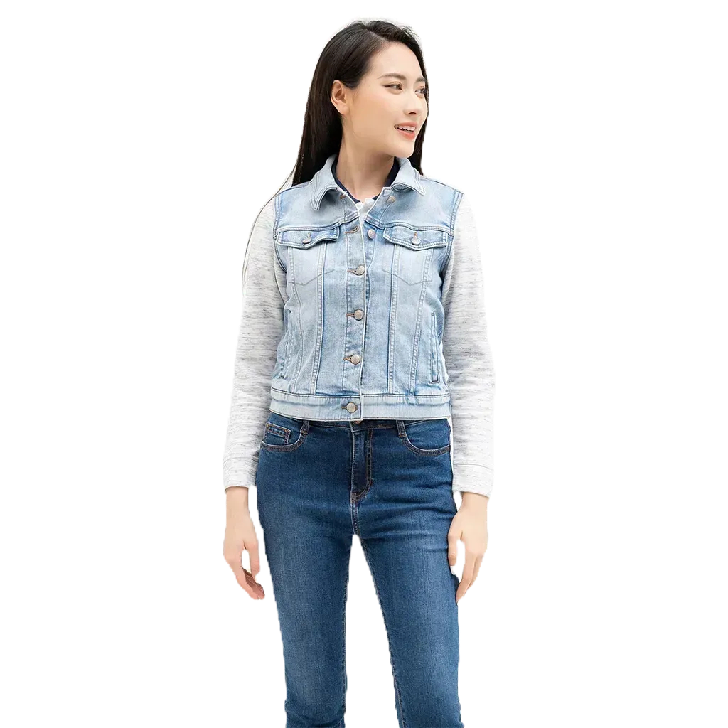 [Mã FATOP12 giảm 30K đơn 150K] Áo Khoác Jeans Genviet Nữ Túi Hộp Chất Bò Jean Phối Tay Nỉ TK121J2084