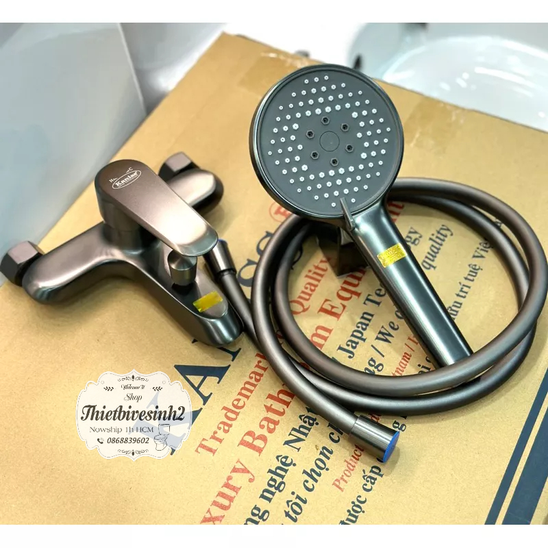 Củ Sen Tắm- Vòi sen tắm nóng lạnh KANISS INOX 304 mạ xám tay sen và dây sen đủ bộ