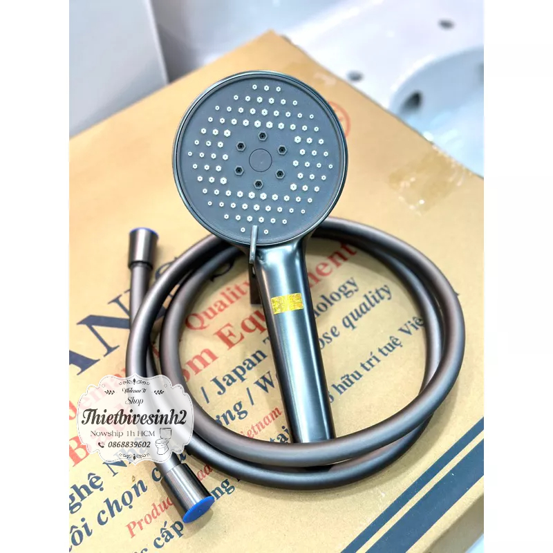 Củ Sen Tắm- Vòi sen tắm nóng lạnh KANISS INOX 304 mạ xám tay sen và dây sen đủ bộ