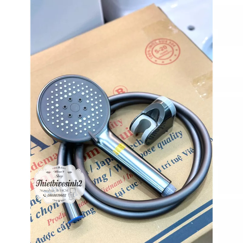 Củ Sen Tắm- Vòi sen tắm nóng lạnh KANISS INOX 304 mạ xám tay sen và dây sen đủ bộ