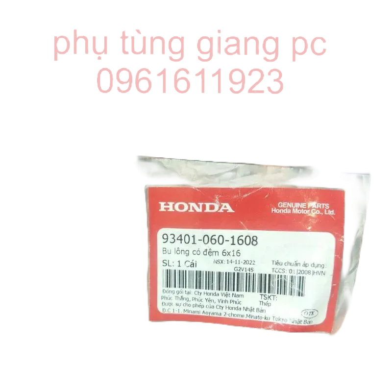 bu lông có đệm 6×16 hàng zin honda việt nam (93401-060-1608)