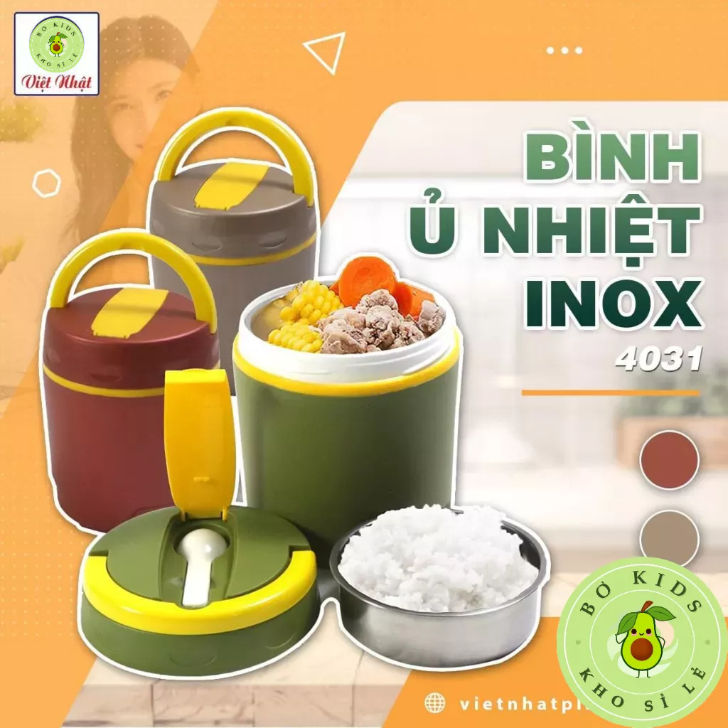 Cặp lồng giữ nhiệt inox đựng cơm, cháo 2 ngăn Việt Nhật Có Quai Xách (MS: 4031) đựng thực phâm mang theo tiện lợi