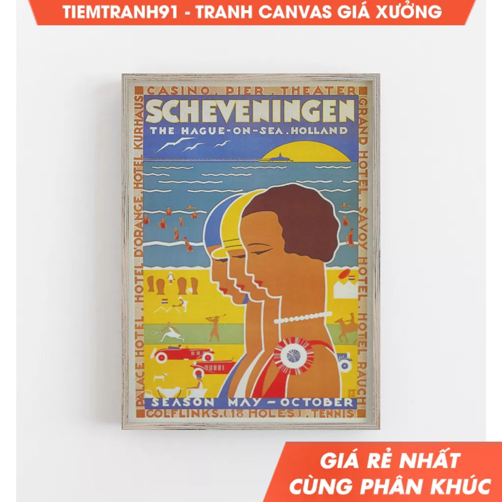 Tranh treo tường, Beach Wall Art, Holland Wall Art, Art Deco Decor, Vintage Wall Art, Colorful Art, 