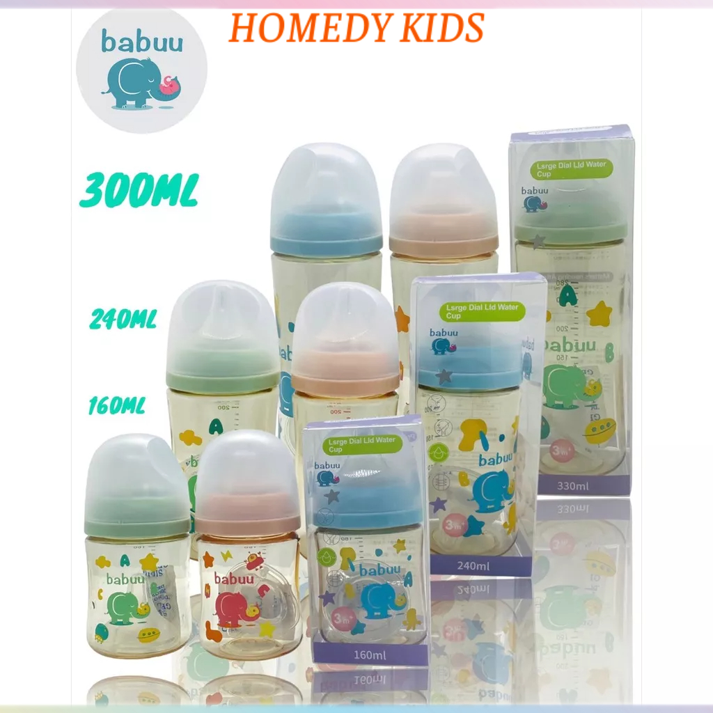 Bình sữa Babuu Baby Nhật Bản cổ rộng PPSU 90ml, 120ml, 160ml, 240ml, 300ml cho bé sơ sinh  Homedy Kids