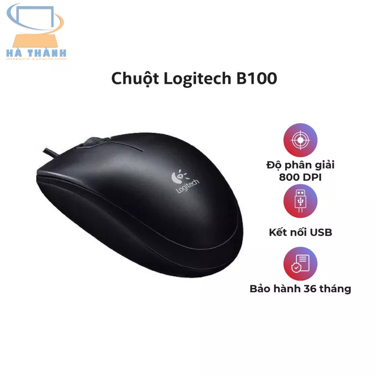 Chuột quang có dây Logitech B100(Đen)