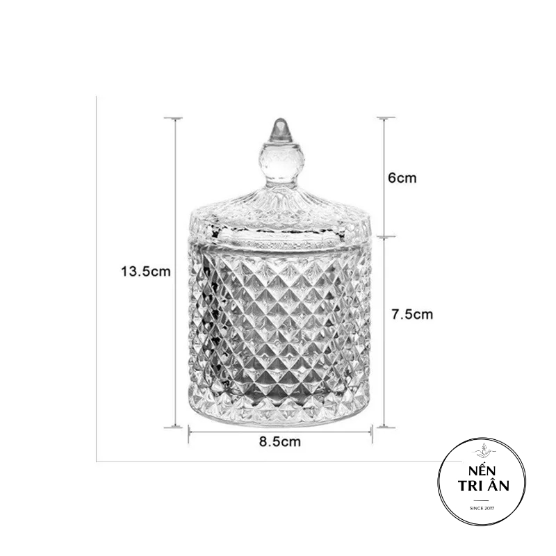Hũ thủy tinh kim cương 250ml - hũ đựng nến