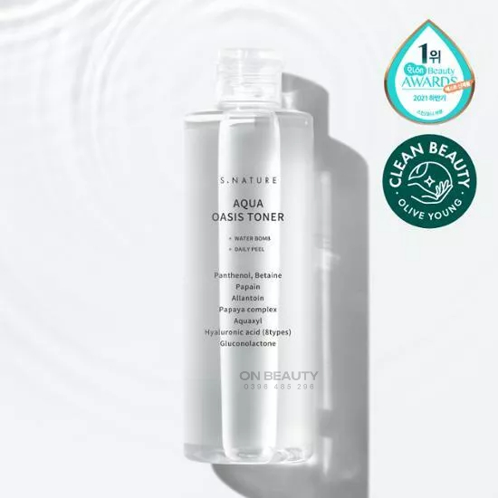 Toner S.NATURE chứa PHA làm sạch dưỡng ẩm Aqua Oasis Toner Water bomb & Daily Peel 300mL