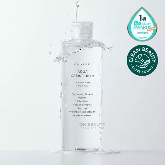 Toner S.NATURE chứa PHA làm sạch dưỡng ẩm Aqua Oasis Toner Water bomb & Daily Peel 300mL