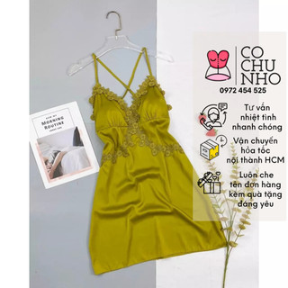 Váy ngủ lụa satin lụa phối ren sexy gợi cảm - cochunhoquan11