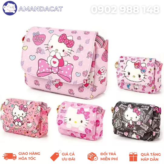 Chính Hãng Túi Xách Đeo Vai Hello Kitty cho Bé phong cách Hàn Quốc Không Thấm Nước