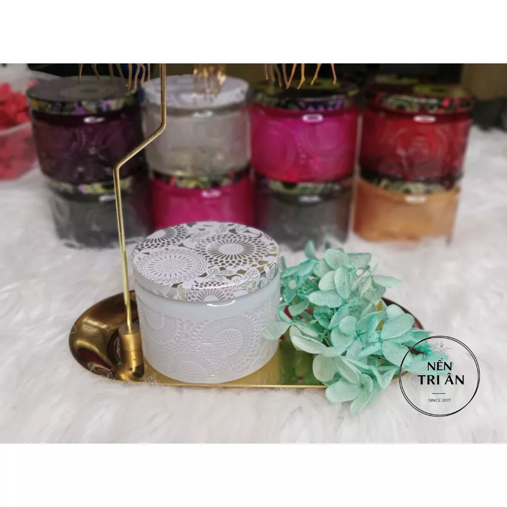 hũ thủy tinh nắp kim loại nhiều màu - cốc đựng nến