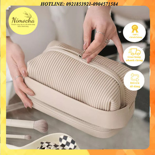 Túi đựng mỹ phẩm du lịch cao cấp da PU siêu bền, Túi xách nữ đựng mỹ phẩm brownie sang chảnh, Hộp đựng mỹ phẩm 2 trong 1