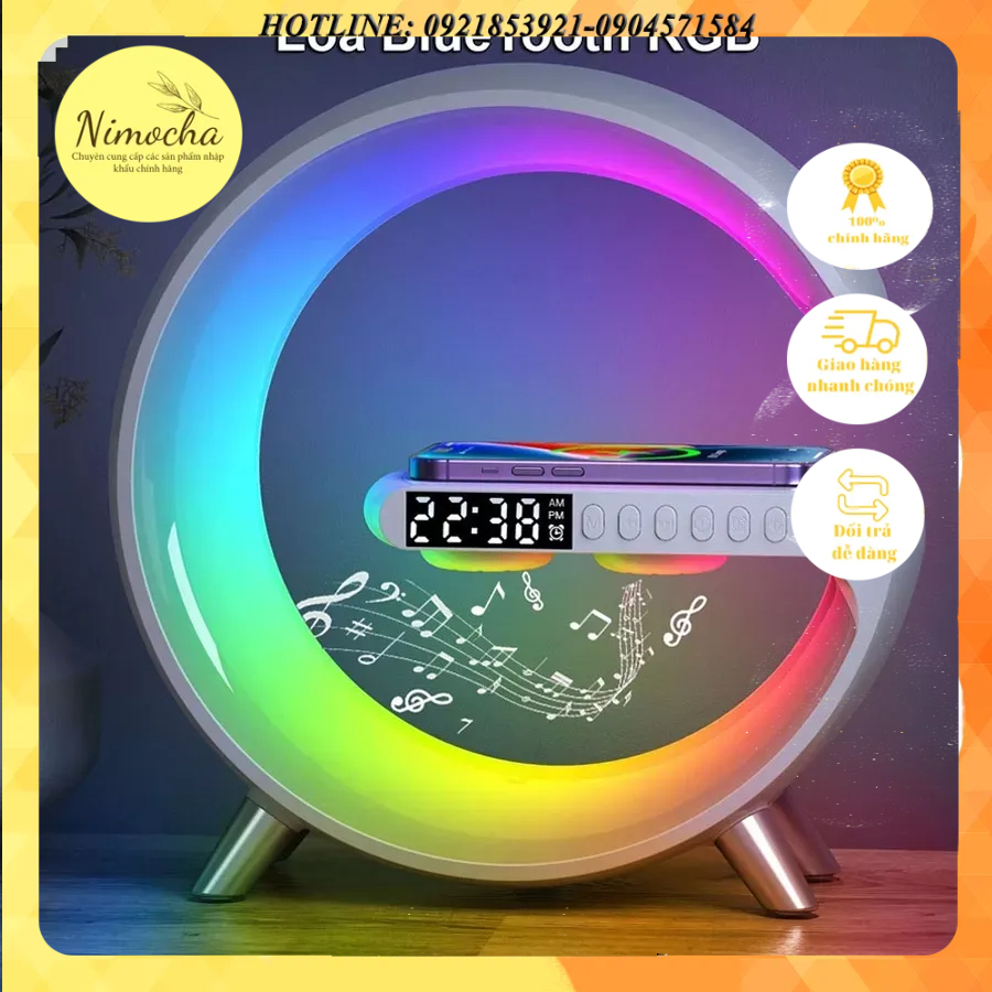Loa bluetooth mini quản lý bằng app , Đèn ngủ 3d đa sắc cảm biến theo nhạc, Đồng hồ báo thức tích hợp đế sạc không dây