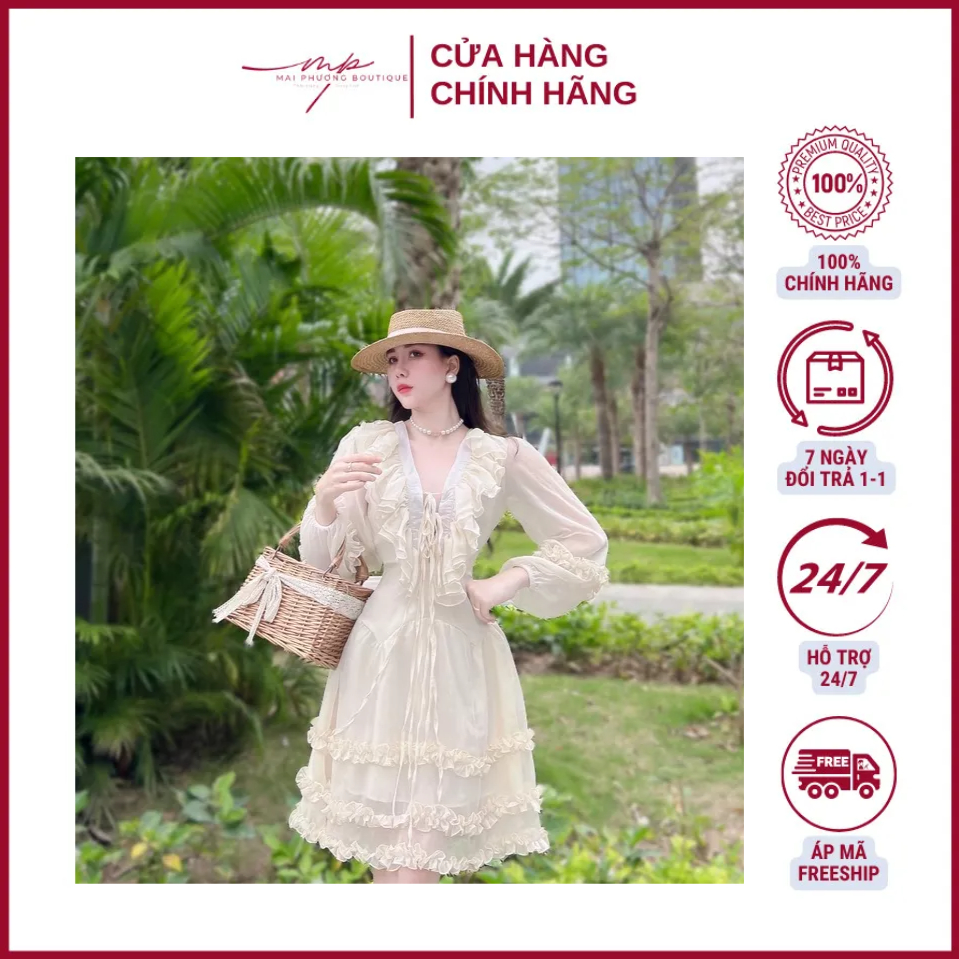 Váy tiểu thư, đầm bánh bèo công chúa nhiều tầng thời trang dài tay fullsize