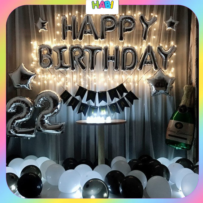 Combo trang trí sinh nhật happy birthday 50 bong bóng kèm đèn Led và đủ đồ phụ kiện trang trí tiệc cho bé trai, gái CB05