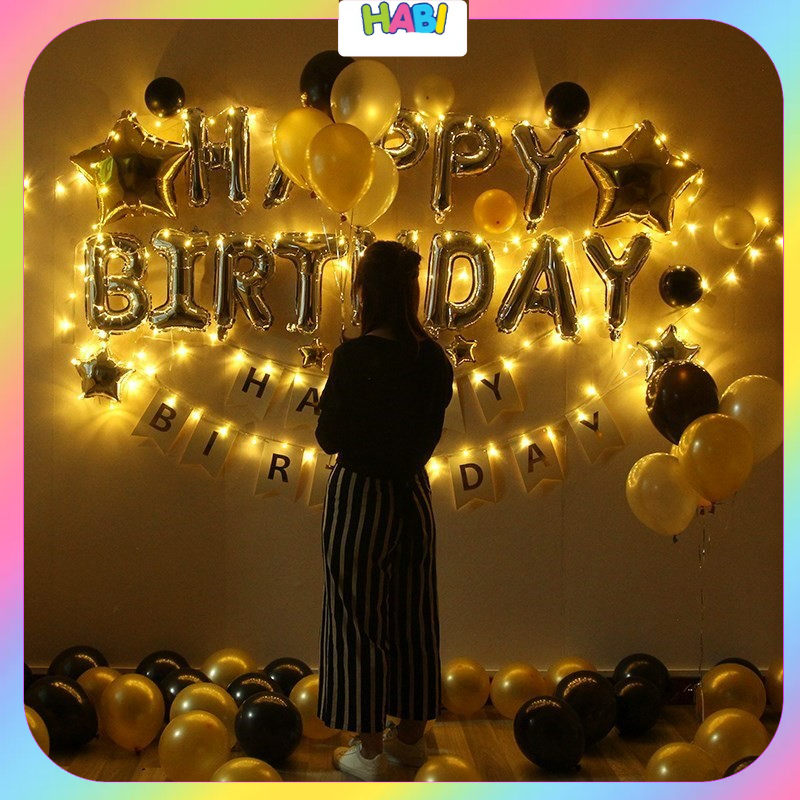 Combo trang trí sinh nhật happy birthday 50 bong bóng kèm đèn Led và đủ đồ phụ kiện trang trí tiệc cho bé trai, gái CB05