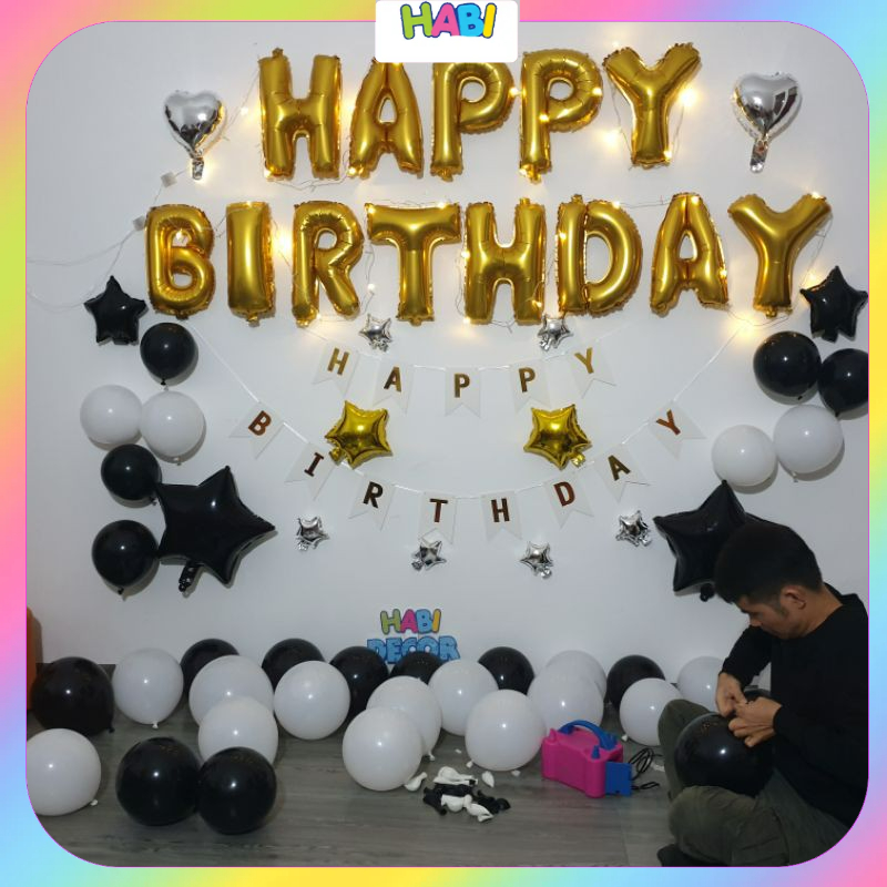 Combo trang trí sinh nhật happy birthday 50 bong bóng kèm đèn Led và đủ đồ phụ kiện trang trí tiệc cho bé trai, gái CB05