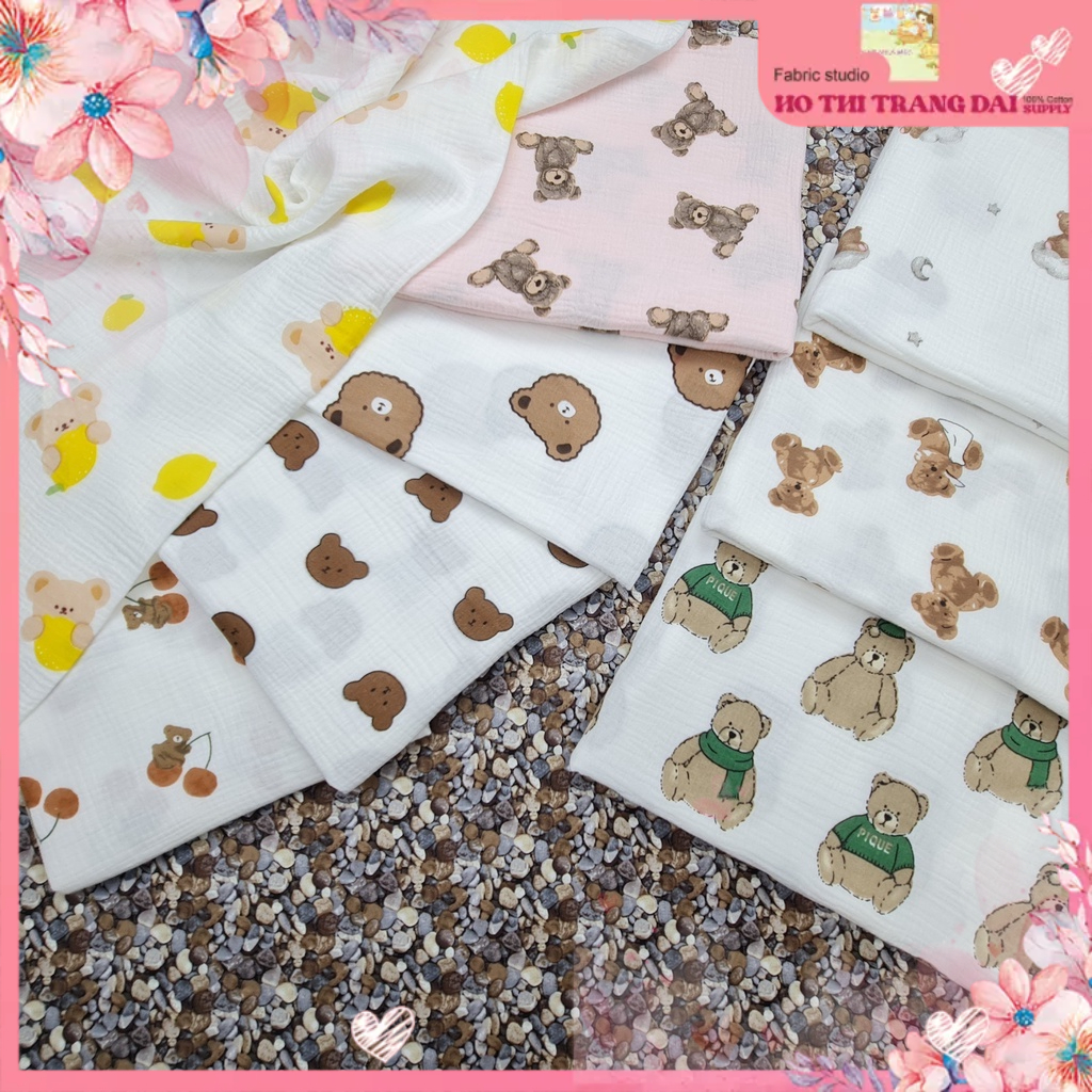 Vải Xô Muslin 2 lớp cao cấp - Bộ sưu tập các mẫu GẤU