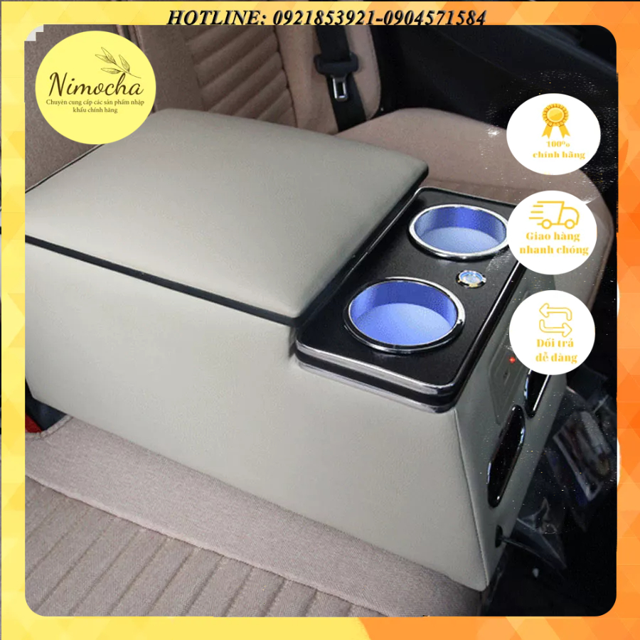 Hộp tỳ tay kèm sạc USB chính hãng, Hộp đựng đồ ô tô ghế sau dung tích siêu khủng, Thùng đựng đồ tích hợp đèn led cao cấp
