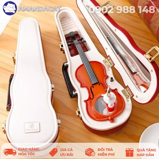 [Hàng mới về] Hộp nhạc Đàn Violon Vũ công nhảy múa Độc đáo Trang trí bàn làm việc