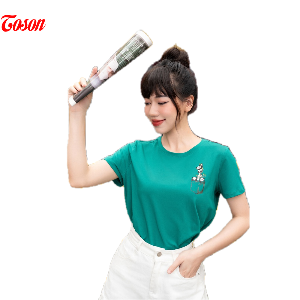 Áo cotton xanh bạc hà, form basic in hình nhỏ gấu trúc AP024X93 Toson