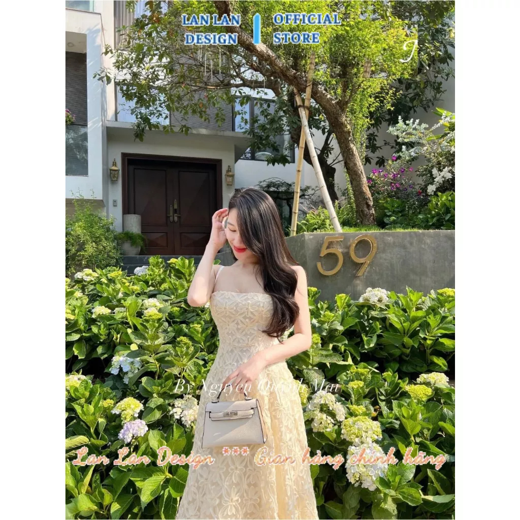 Váy ren hai dây Lan Lan Design hàng thiết kế cao cấp chất liệu dày dặn size SML
