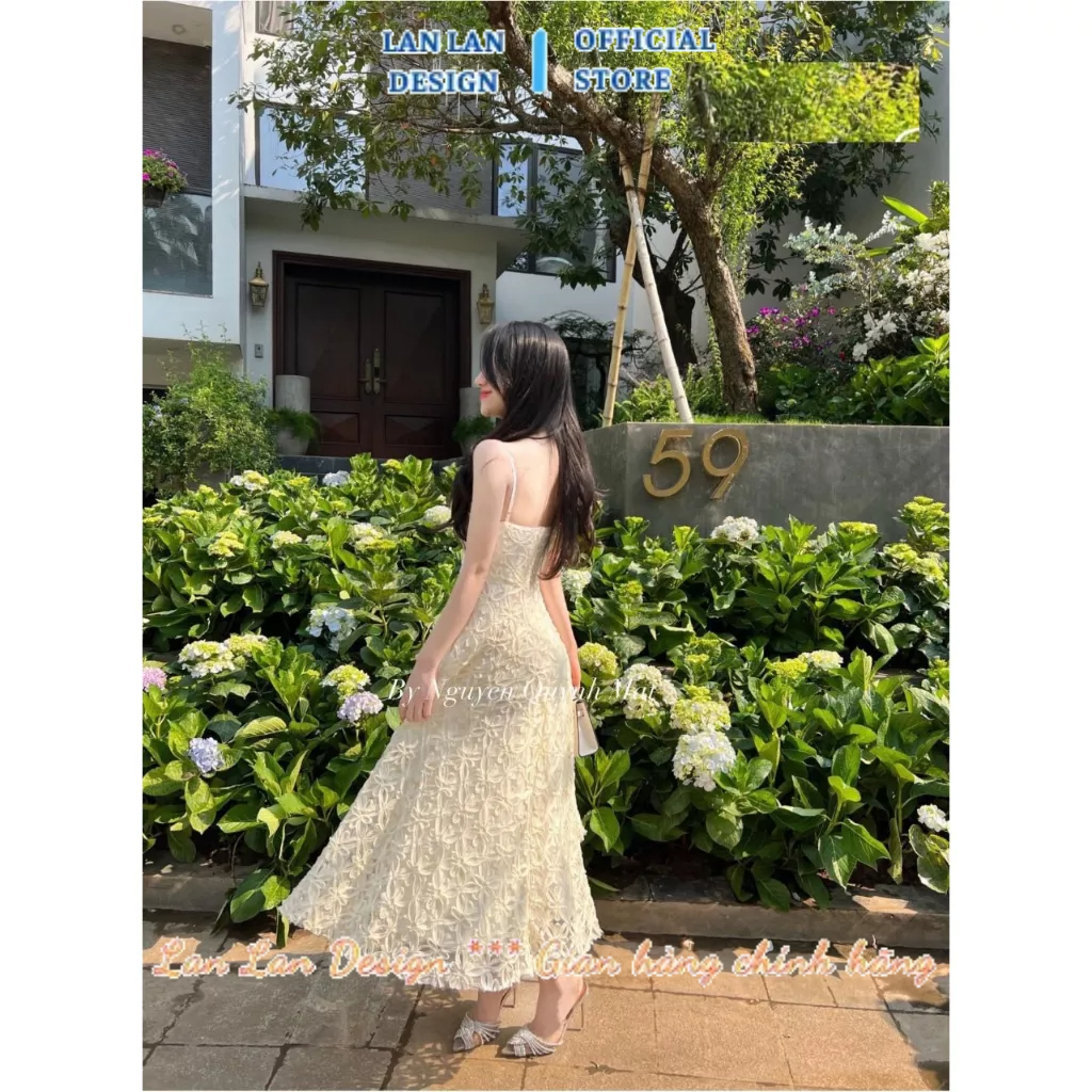 Váy ren hai dây Lan Lan Design hàng thiết kế cao cấp chất liệu dày dặn size SML