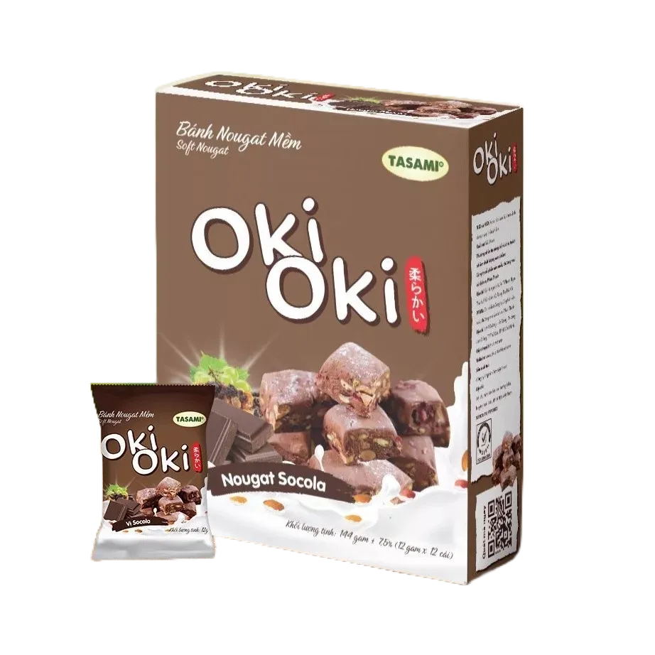 Bánh Nougat - kẹo hạnh phúc Oki Oki Vị Socola Hạnh Nhân Hộp 114g