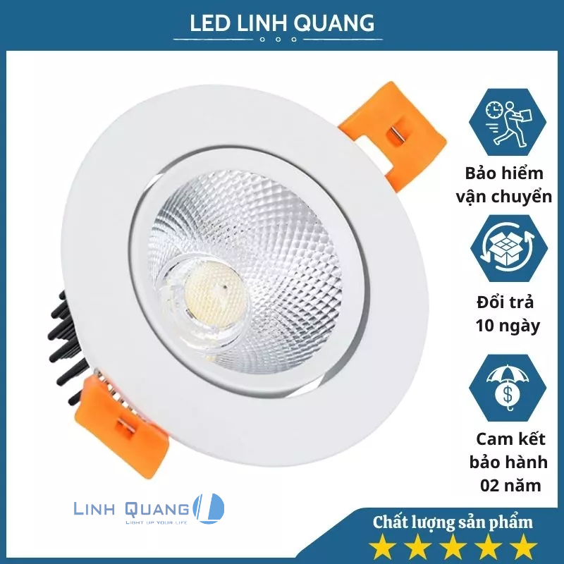 Đèn Led âm trần spotlight COB 10w vỏ trắng siêu sáng ( bảo hành 2 năm)