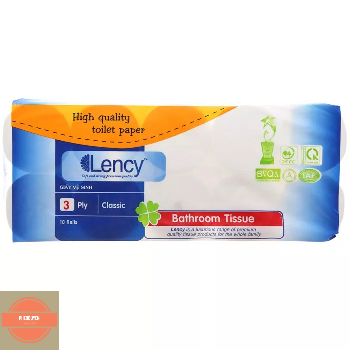 GIẤY VỆ SINH LENCY XANH 10 CUỘN KHÔNG LÕI 3 LỚP