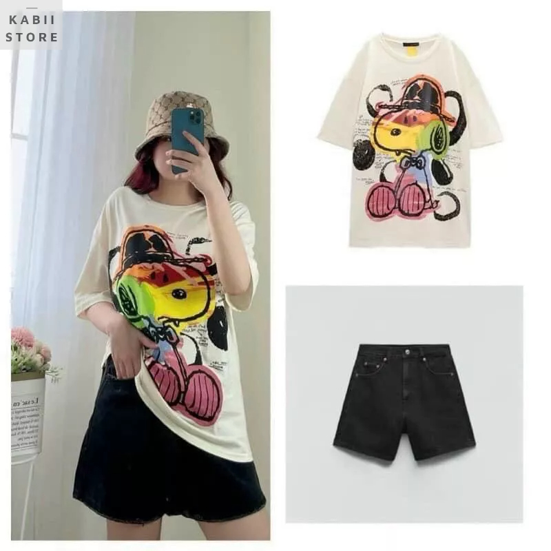 Áo phông in hình snoopy KABII, Chất cotton 100% co giãn, siêu mát size SML