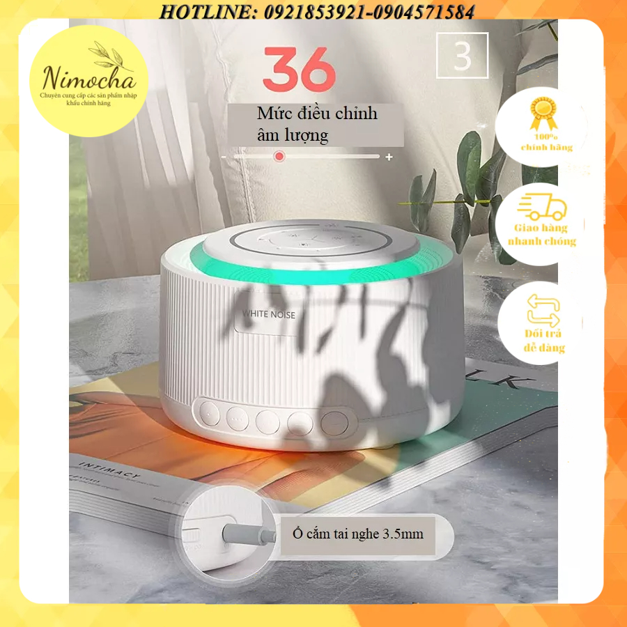 Đèn ngủ led 3d đổi màu cao cấp, Máy phát tiếng ồn trắng 36 âm thanh cực dễ ngủ, Máy tạo tiếng ồn trắng có ổ cắm tai nghe