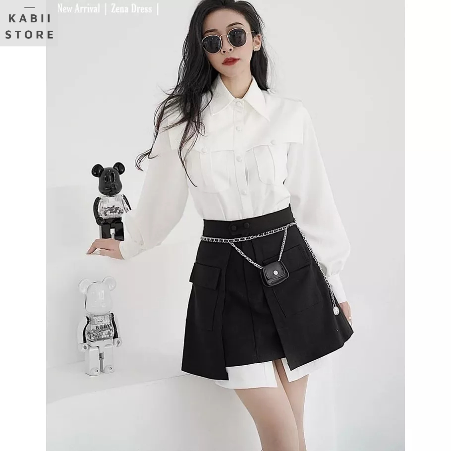 Váy sơ mi thiết kế cúc bọc ZARA, chất vải mango co giãn nhẹ size SML