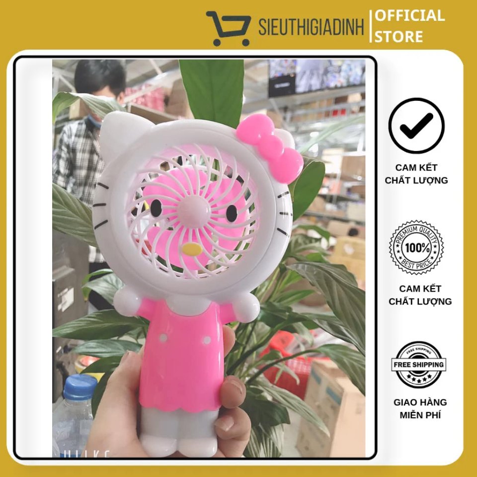Quạt Tích Điện Cầm Tay HELLO KITTY Có Đèn Led Tiện Lợi