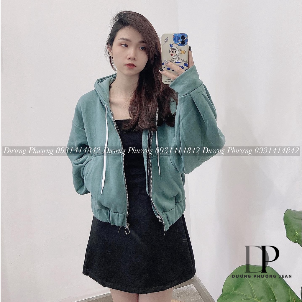 Áo khoác nữ croptop nhiều màu, áo khoác đi nắng nỉ tay dài có nón lớn màu trơn - AK001