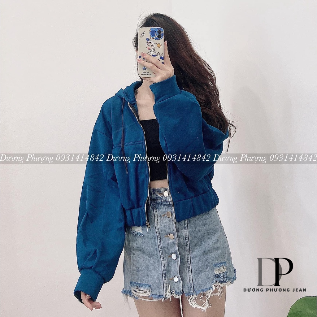 Áo khoác nữ croptop nhiều màu, áo khoác đi nắng nỉ tay dài có nón lớn màu trơn - AK001