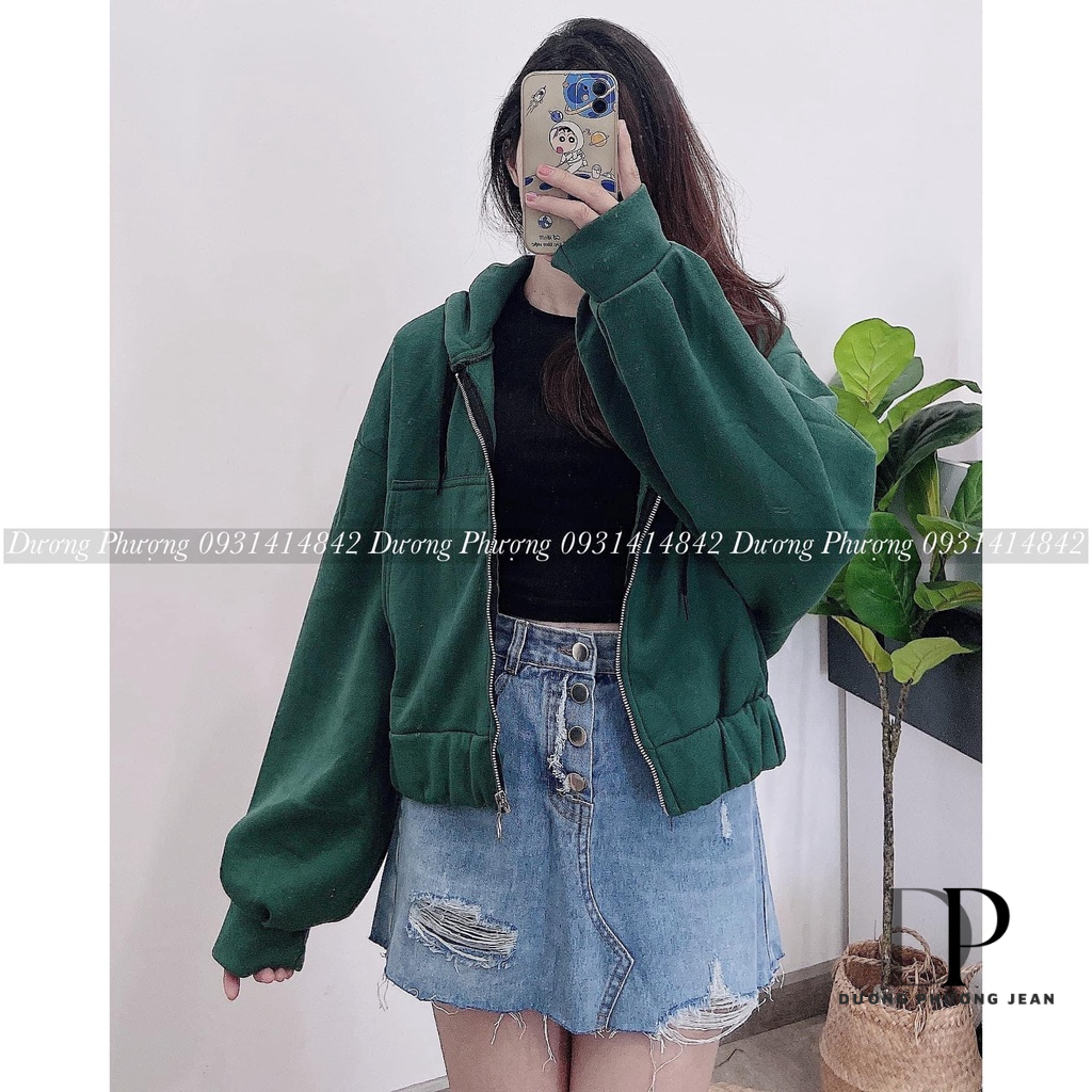 Áo khoác nữ croptop nhiều màu, áo khoác đi nắng nỉ tay dài có nón lớn màu trơn - AK001