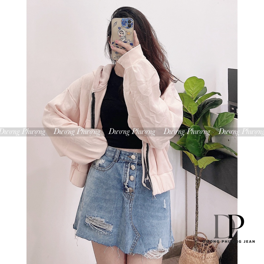 Áo khoác nữ croptop nhiều màu, áo khoác đi nắng nỉ tay dài có nón lớn màu trơn - AK001