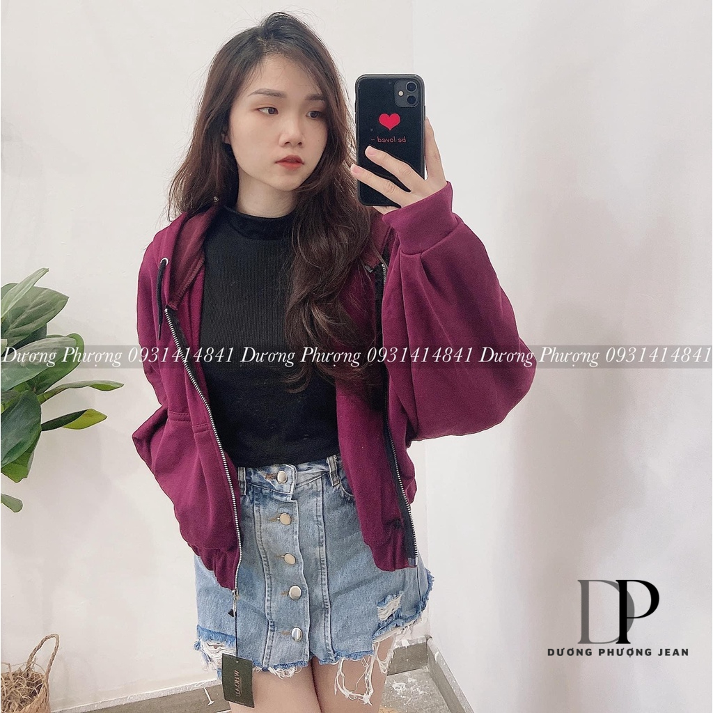 Áo khoác nữ croptop nhiều màu, áo khoác đi nắng nỉ tay dài có nón lớn màu trơn - AK001