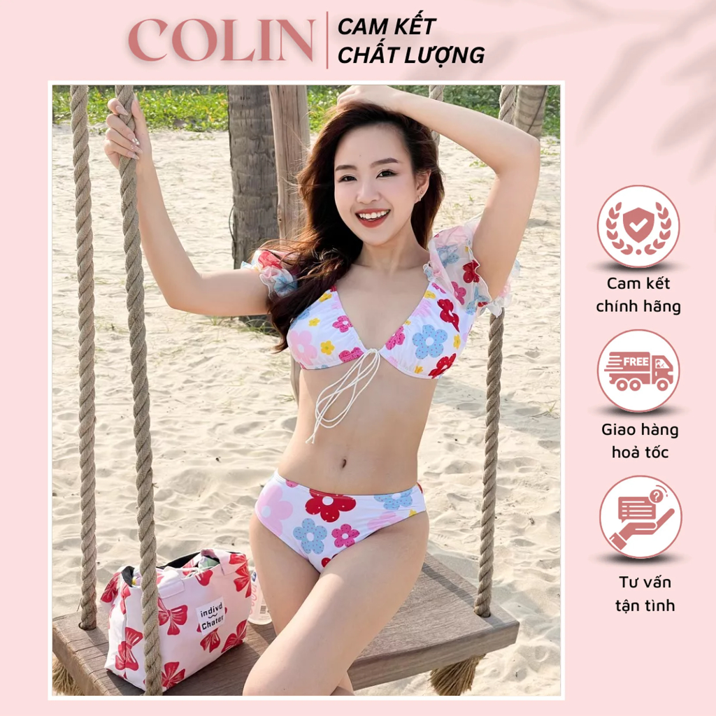 Set Bikini 3 Chi Tiết Hoa 5 Cánh Dây Rút - Đồ Bơi Đồ Đi Tắm Biển Hai Mảnh Thời Trang Sexy Quyến Rũ
