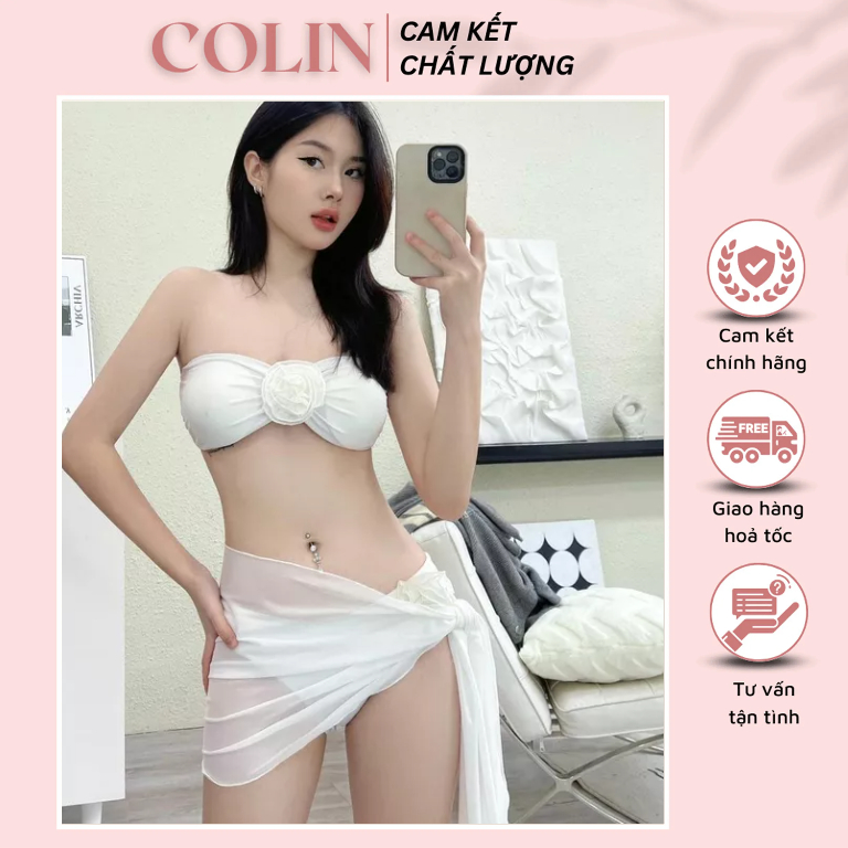 Set Bikini Lưng Thấp Trắng Đính Hoa Hồng - Đồ Bơi Đồ Đi Tắm Biển Hai Mảnh Thời Trang Sexy Quyến Rũ | BigBuy360 - bigbuy360.vn