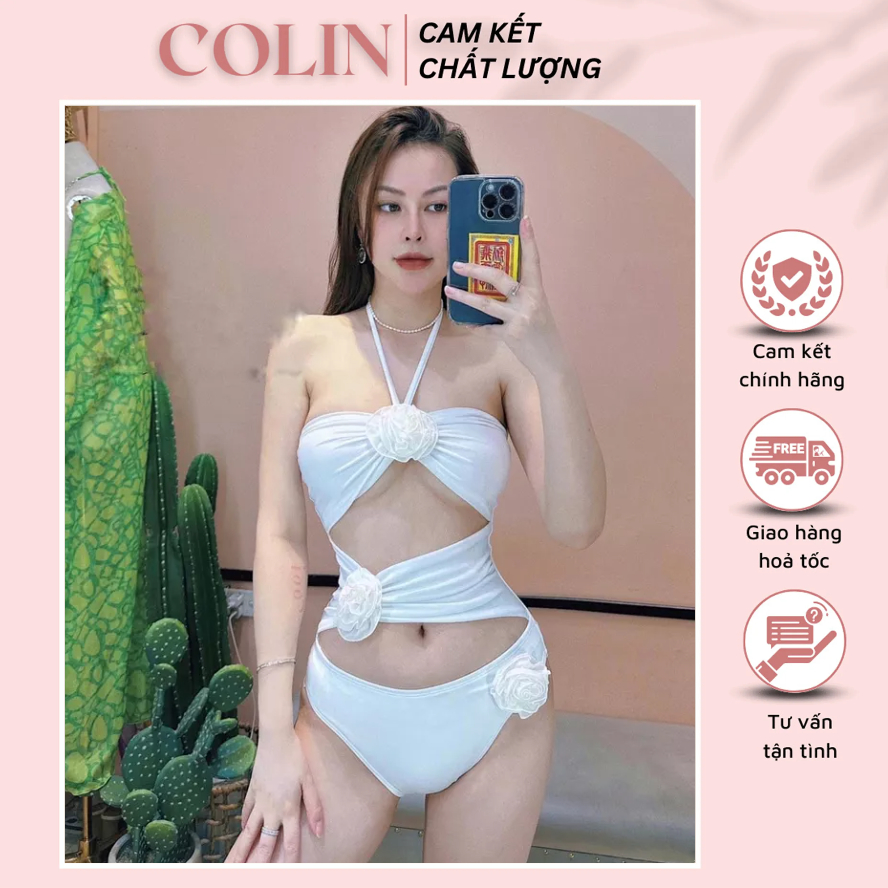 Set Đồ Bơi Liền Thân Cut-out Đính Hoa Hồng Trắng - Monokini Đồ Đi Tắm Biển Một Mảnh Thời Trang Sexy Quyến Rũ