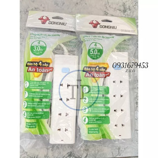 Ổ cắm điện gongniu 4 ổ 1 công tắc 2500w – trắng – chính hãng – v1040