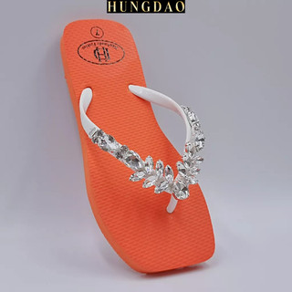 Dép xỏ ngón nữ đính đá HD mũi vuông thời trang mang đi chơi có đế chống trơn trượt đủ size nhiều màu
