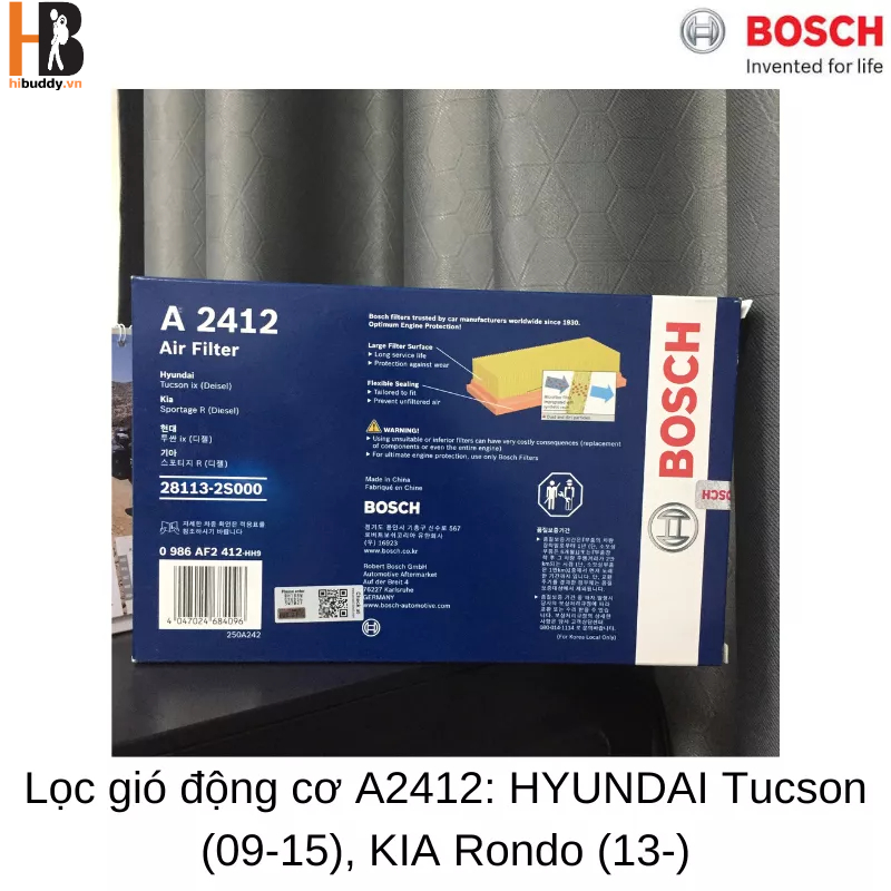 Lọc Gió Động cơ BOSCH A2412 Dành cho Xe Hyundai Tucson (09-15), KIA Sportage Rondo Diesel (13-). Xuất xứ China