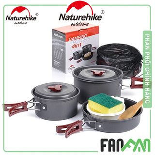 Bộ nồi dã ngoại 2-3 người naturehike nh15t203-g | bộ nồi du lịch xếp gọn 3 món