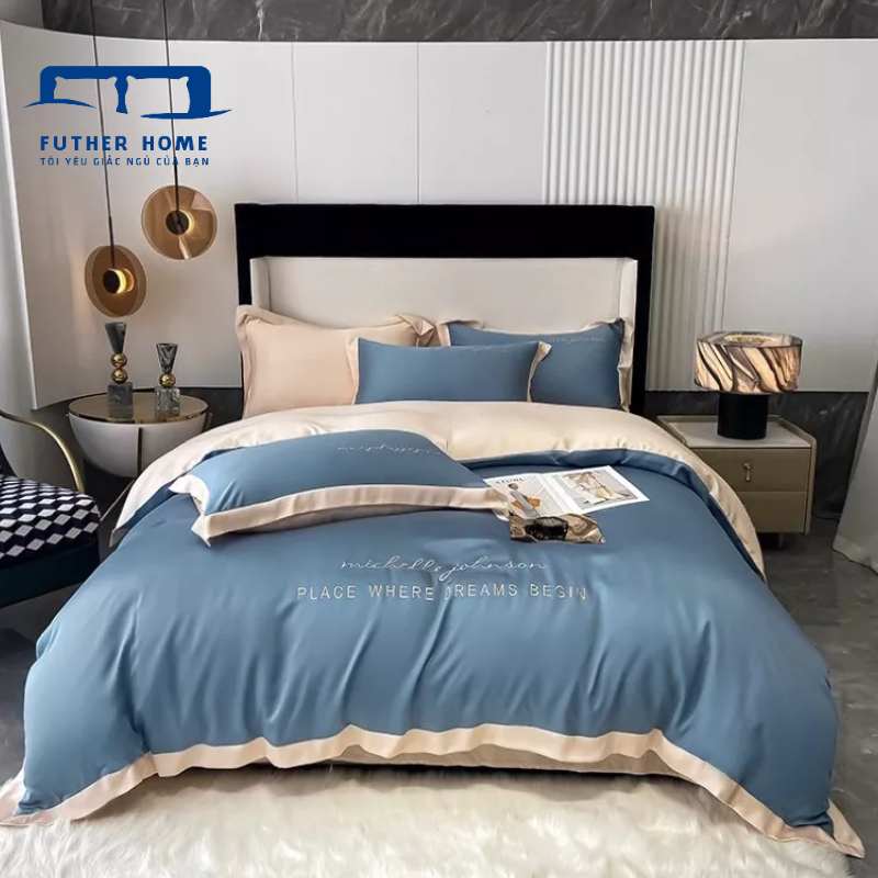 Bộ Chăn Ga Vỏ Gối Lụa Silk Nhiều Màu Cao Cấp Phong Cách Châu Âu Bo Chun Miễn Phí