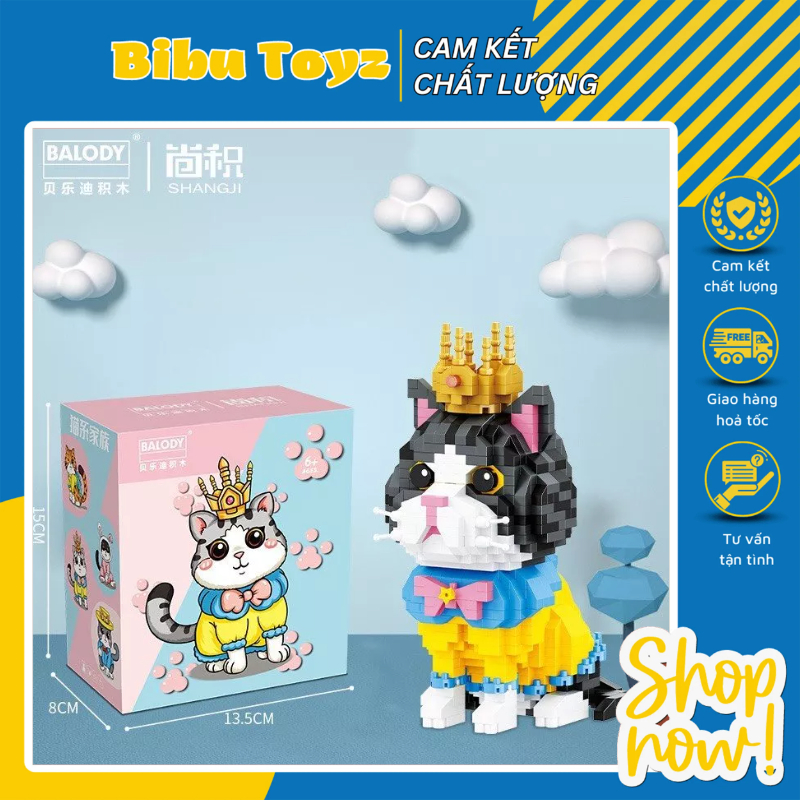 Hộp Lắp Ráp Le_go 3D Boss Mèo Đội Vương Miện, Mèo Đội Mũ, Mèo Vằn Nâu, Mèo Tai Thỏ Xinh Siêu Dễ Thương