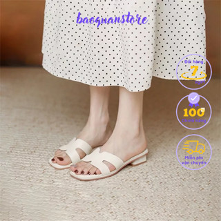  Dép guốc Dily gót vuông quai chữ H 3,5cm Aa0289 màu vàng trắng kem 