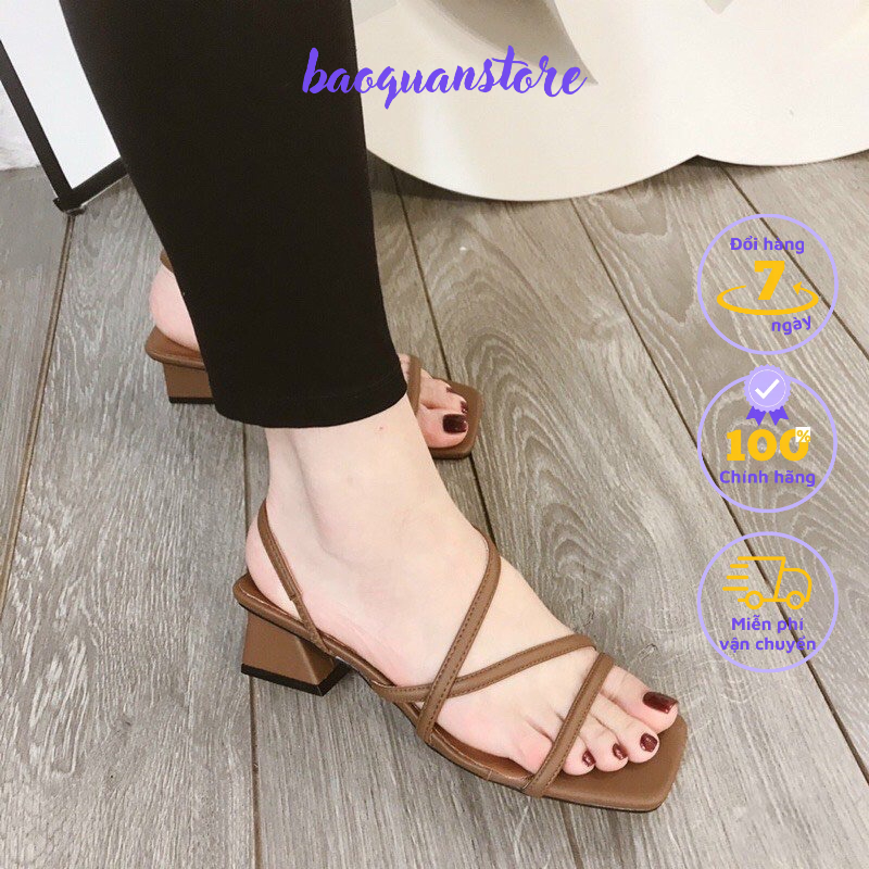Giày sandal gót vuông quai chéo 3cm màu đen, trắng , nâu hàng chuẩn xịn sò